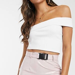 boohoo Lilly Off The Shoulder Crop Bardot Top, white, size 8
